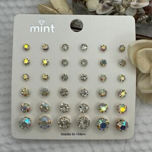 Aurora Borealis Rhinestone Stud Earring Set 18 Pairs - NEW on Card - Never Worn